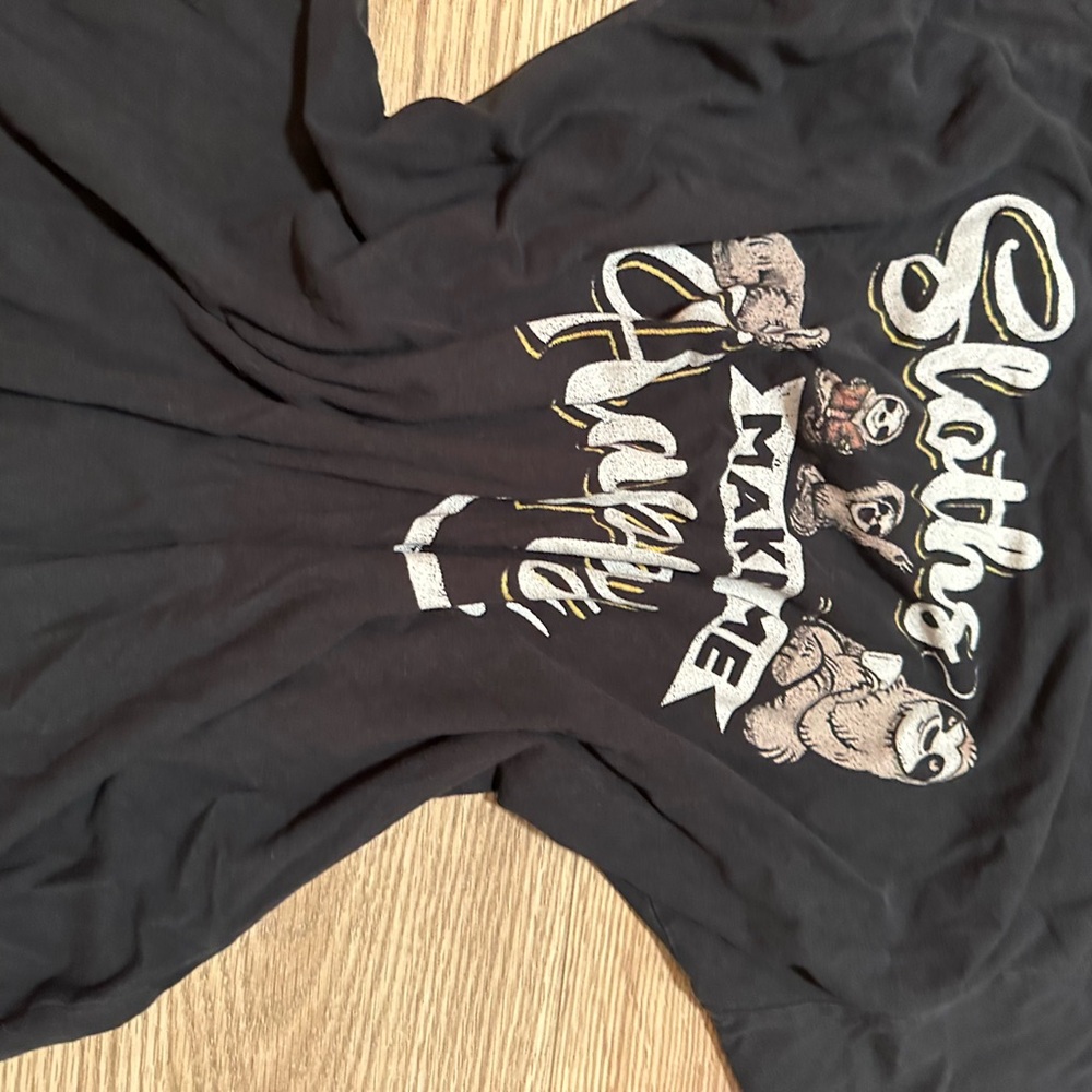 Black Graphic Tee with Sloth Design